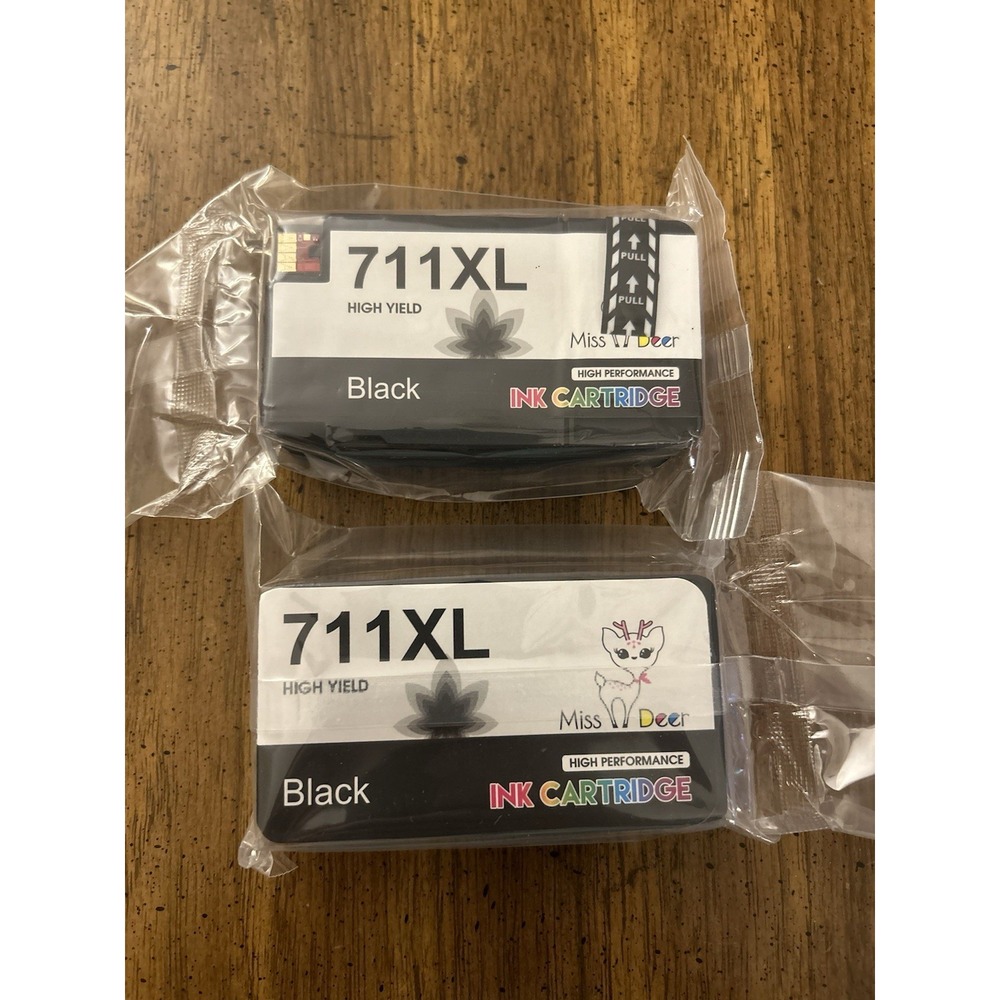 Miss Deer 711 XL High Yield Ink Cartridge 2 Pack Black Plus Bonus 711XL Cyan New